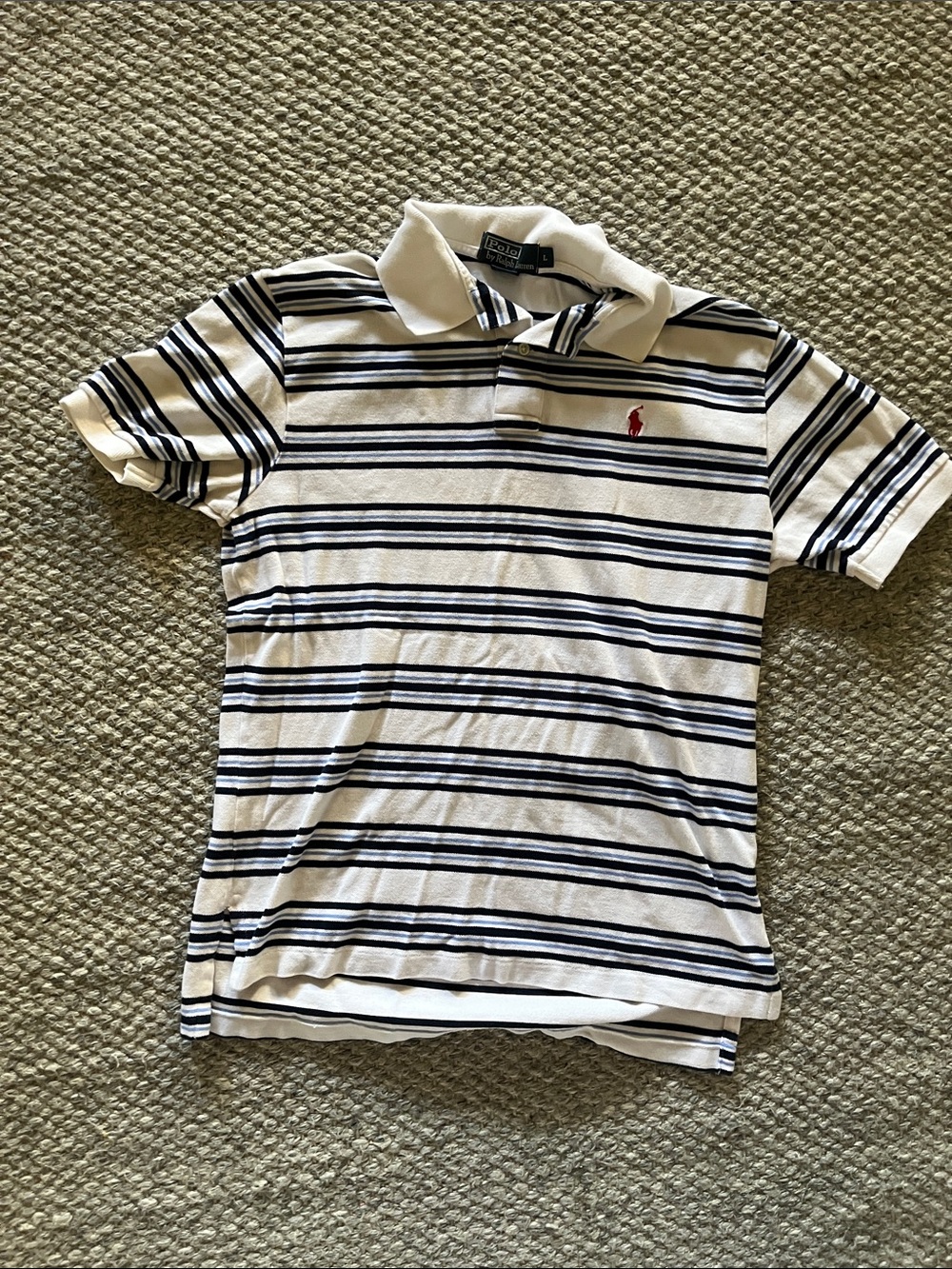 Polo by Ralph Lauren White Polo with Navy Stripes and Red Pony - Kids